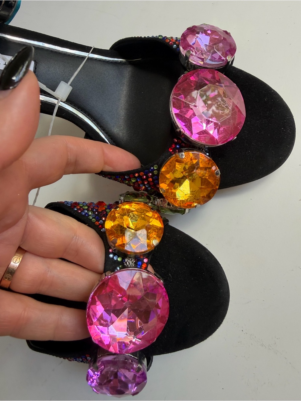 NWT Gianni Bini Rainbow Rhinestone Embellished Jewel Ornament Ankle Cuff Sandals - Picture 7 of 13